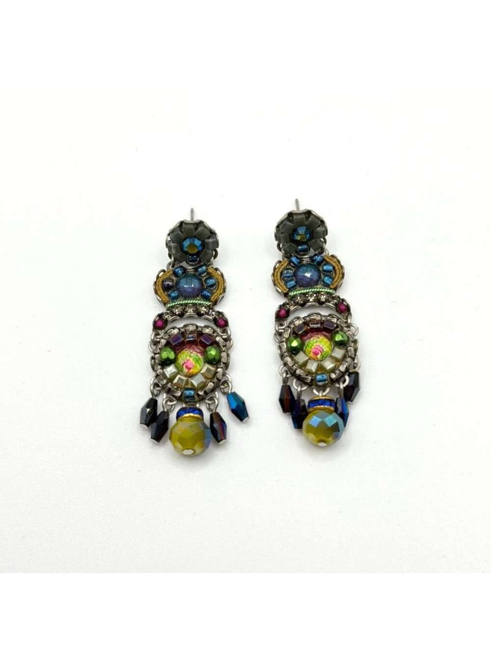 Ayla Bar Multicolor Beaded Drop Silver-Tone Earrings